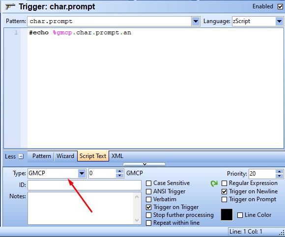 Creating a GMCP trigger in CMUD